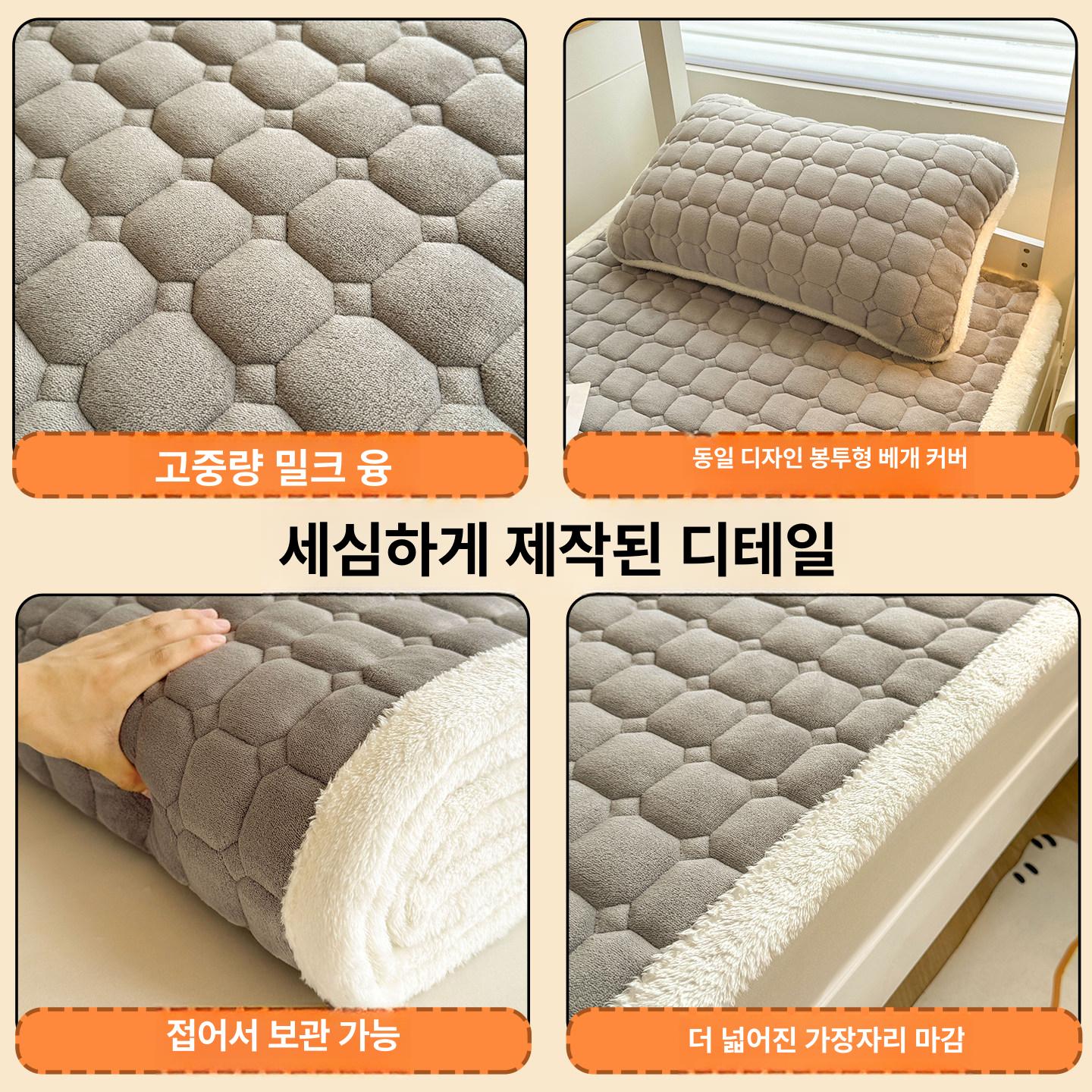 싱글 누빔매트 벨벳 침대패드 부드러운 매트리스 따뜻한 토퍼 플리스 침실 겨울용 - 상세 이미지 3