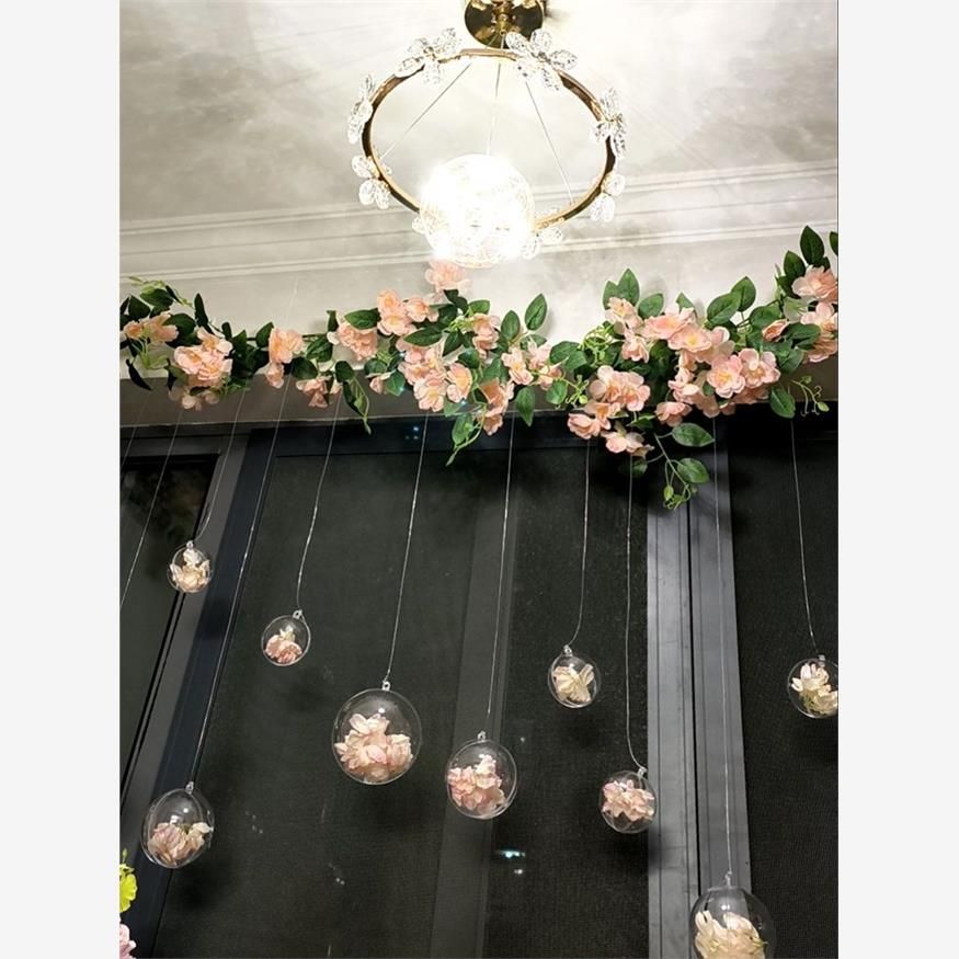 조화 야외 덩굴 사쿠라 인조벚꽃 천장 파티 인테리어 조화나무 나뭇잎 화분 나무 장식 식물 다크 핑크 드롭 볼 5 점 세트 이미지 6