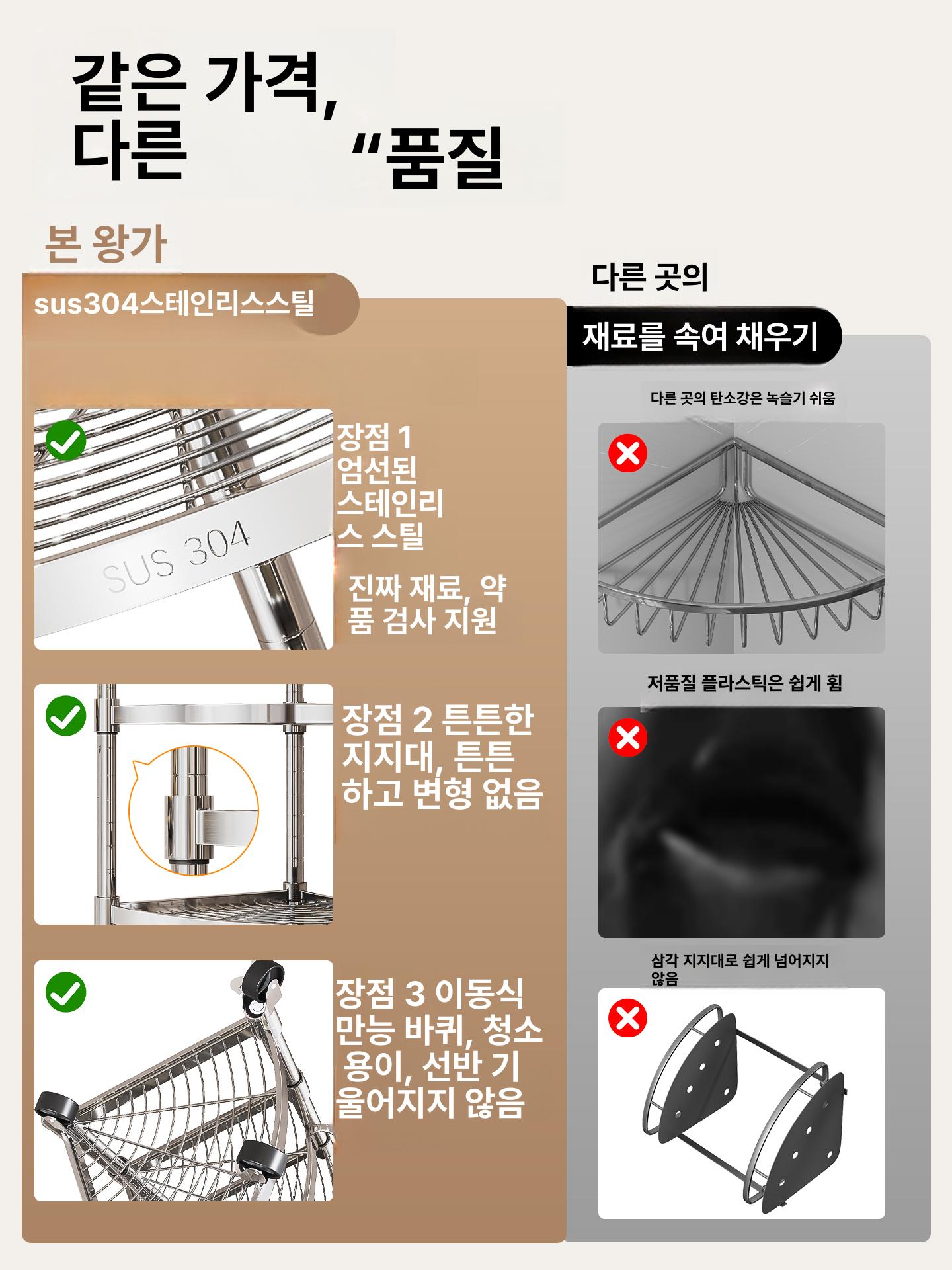 스텐 욕실코너정리대 와이어 접착식 수납장 스테인리스 코너선반 다용도 프리미엄 욕실정리대 - 상세 이미지 5