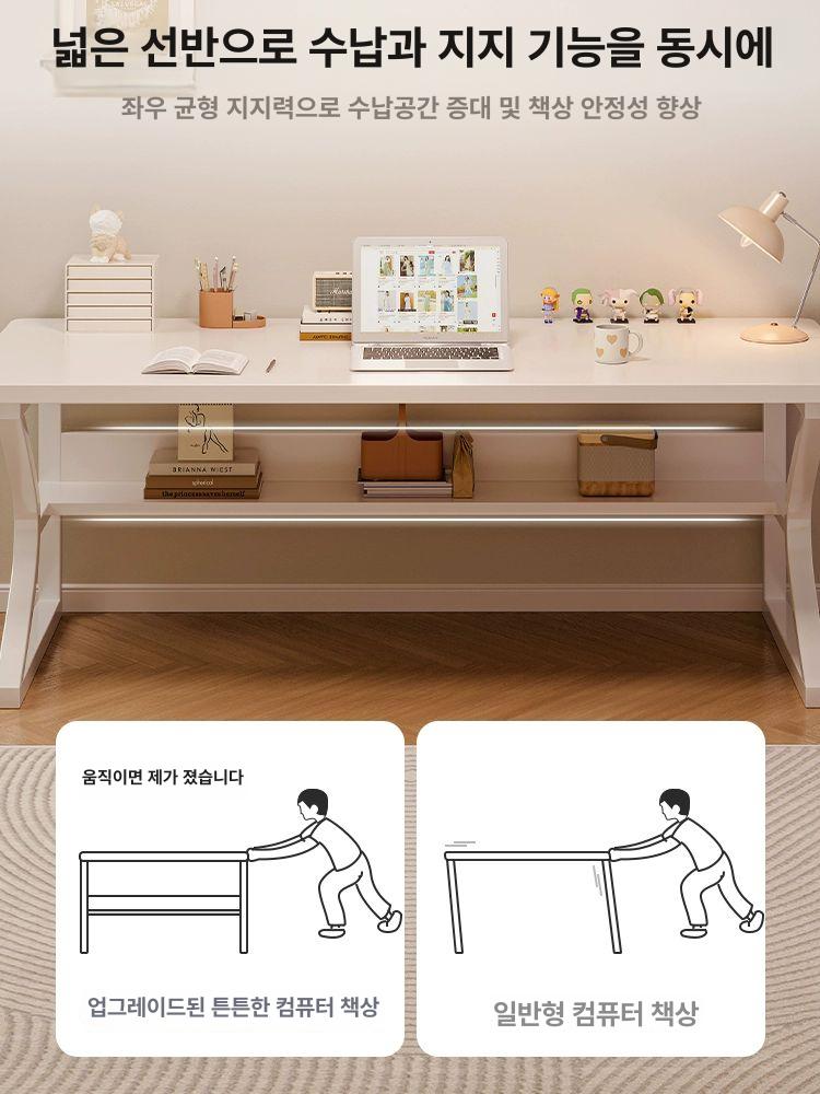 2인 게이밍책상 게임 멀티 방 노트북 데스크탑 커플 선반 올화이트 공부 컴퓨터책상 - 상세 이미지 2