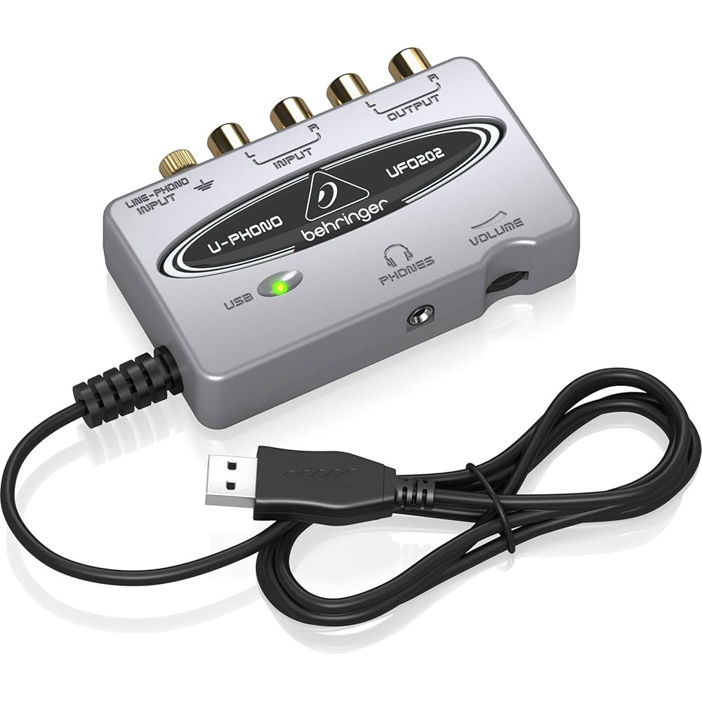 베링거 UFO202-BK USB 오디오 인터페이스 비닐 녹음 번들, 블랙 - 상품 이미지