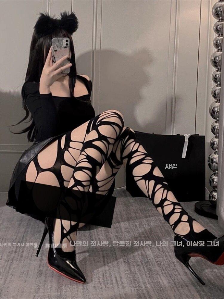 찢어진 스타킹 그물 레깅스 멘헤라 고스 섹시 타이즈 코스튬 블랙 - 상세 이미지 2