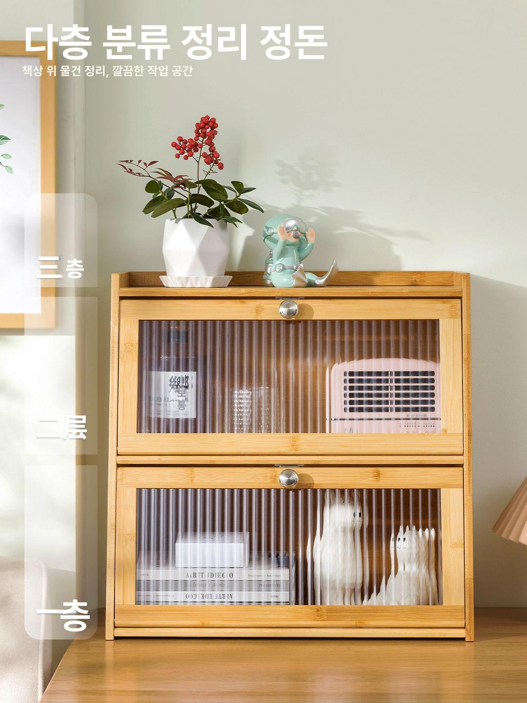 빈티지 그릇장 원목 레트로 미니찬장 장식장 다기장 홈카페 도어 쇼케이스 카페장 - 상세 이미지 3