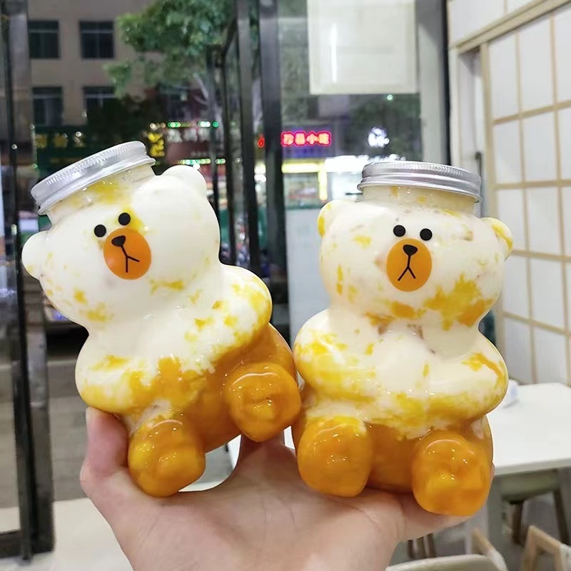 투명 곰돌이보틀 곰돌이공병 포장 일회용 귀여운 물병 플라스틱병 페트병 밀크티 - 상세 이미지 2