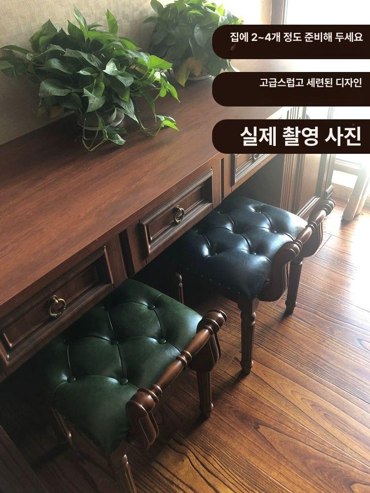 북유럽 스타일 화장대 의자 가죽 등받이 원목 침실 거실 인테리어 좌석 - 상세 이미지 4