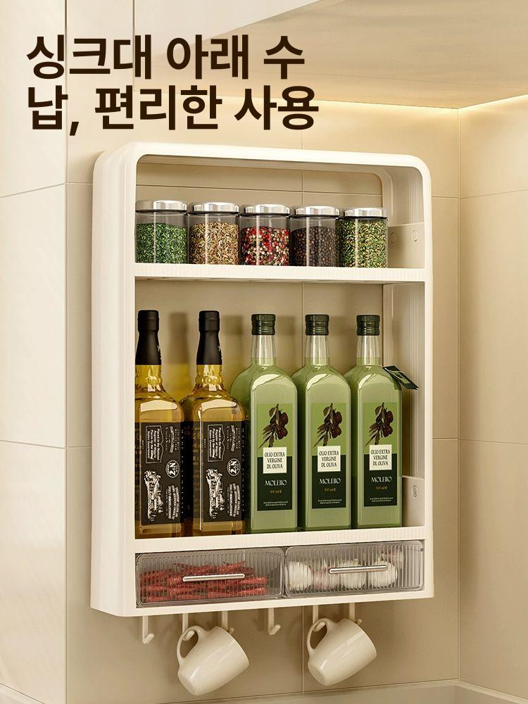 주방 벽선반 스테인리스 2단 무타공 양념장 정리 벽걸이 수납함 서랍식 업소용 이미지 6