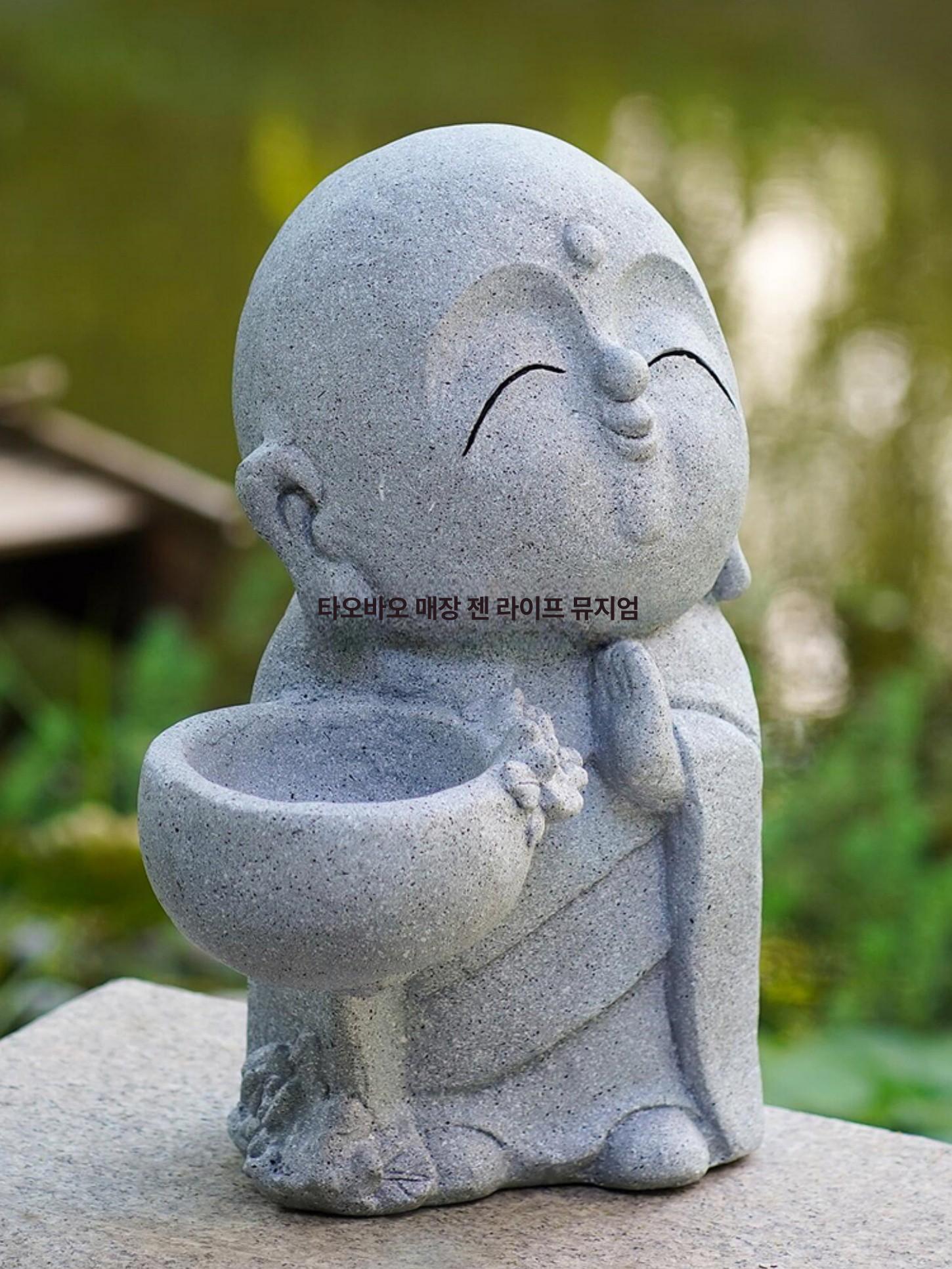 부처님 동자 돌 조각상 정원 야외 실내 불교 인테리어 장식품 미니 석상 다크그레이색 상품 이미지