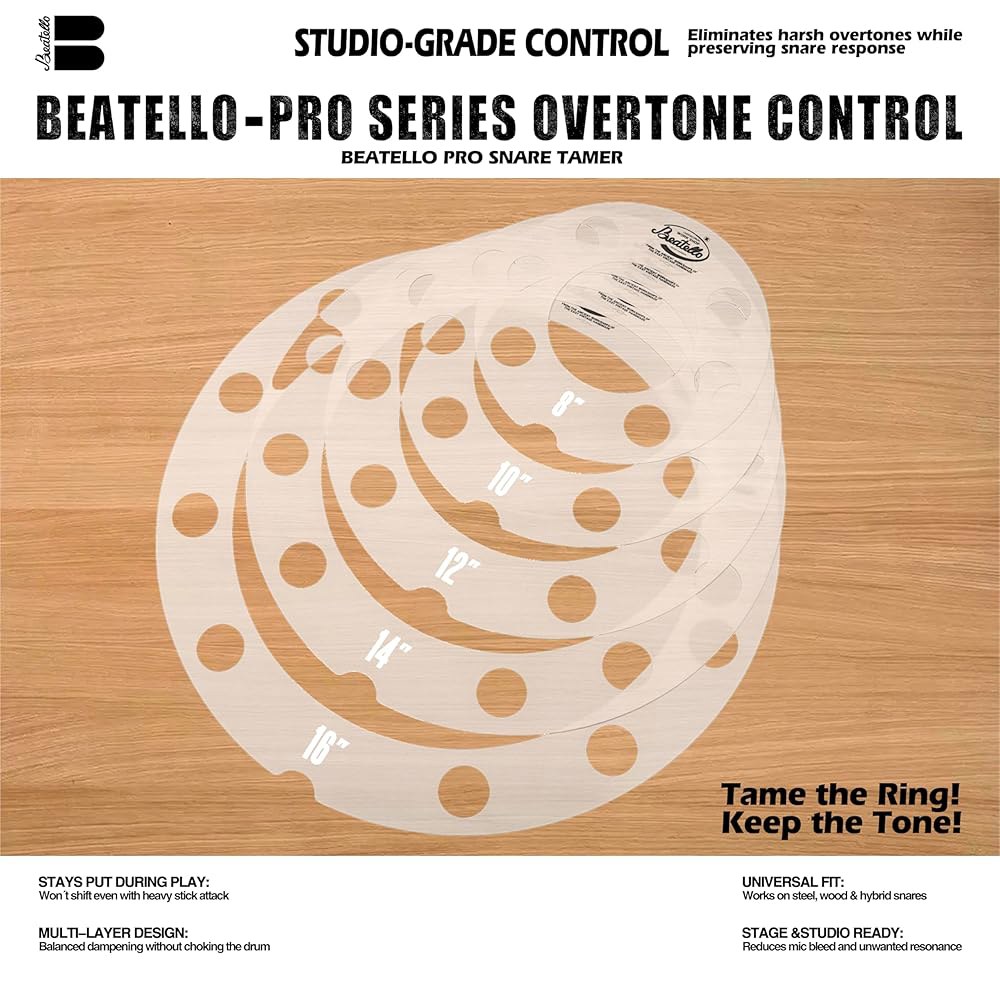 Beatello 5팩 드럼 댐핑 링 세트, 저가형 컨트롤 유니버설 8-16인치 톰/스네어 오버톤 링, 링잉 감소 및 보온성 향상, 7가지 색상(투명) Blue - 상세 이미지 2