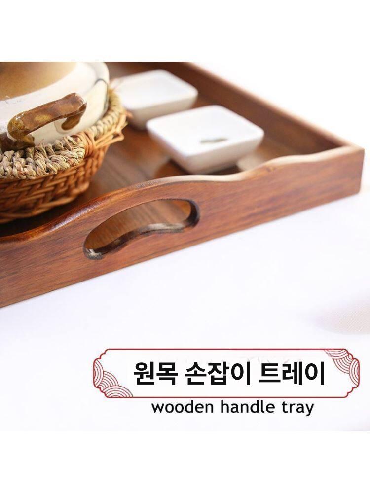 대형 트레이 곡선 직사각 나무 핸들형 우드 네추럴 원목쟁반 빈티지 홈카페 진열 - 상세 이미지 5