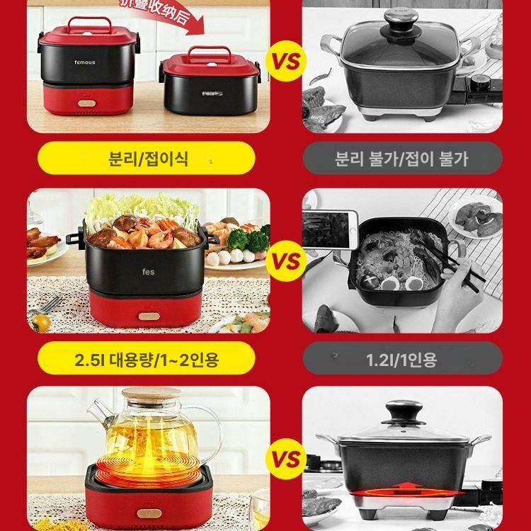 다기능 전골냄비 접이식 기숙사 전기솥 여행용 멀티쿠커 삶통 캠핑 스티머 유럽 훠궈 - 상세 이미지 3