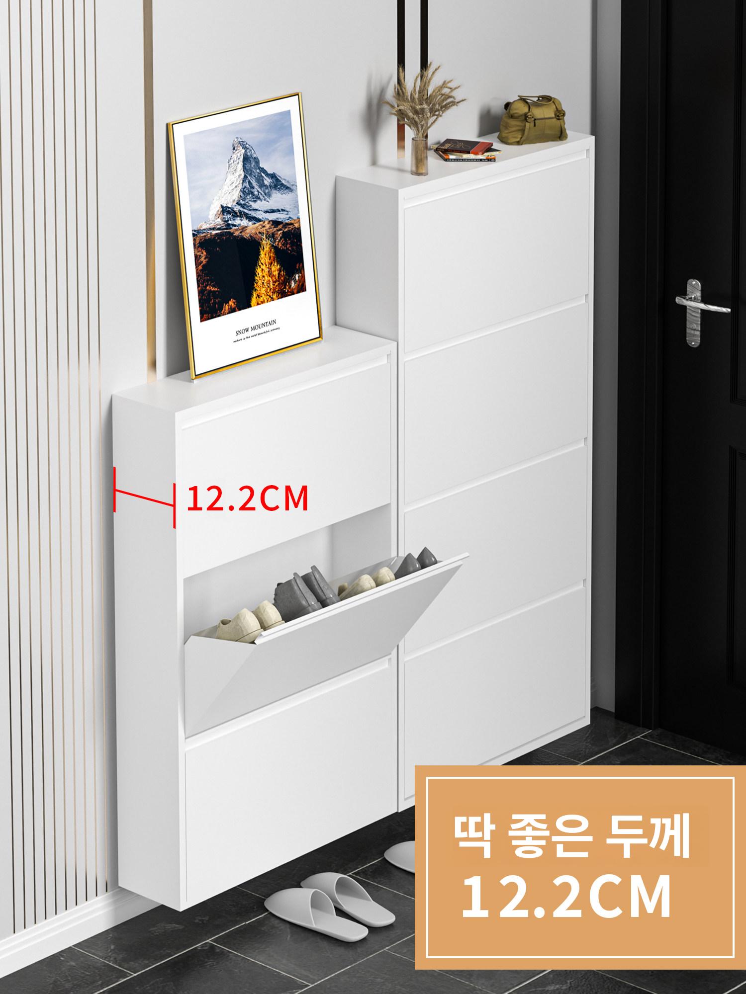 철제 슬림신발장 벽걸이 정리대 좁은 초박형 설치 조립 공간활용 선반 서랍 가정용 층 - 상세 이미지 2