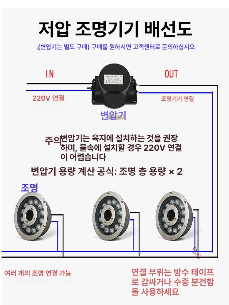 방수 분수등 정원 라이트 조경 장식 수중조명 색상 수중등 경관 분수램프 폭포조명 - 상세 이미지 4