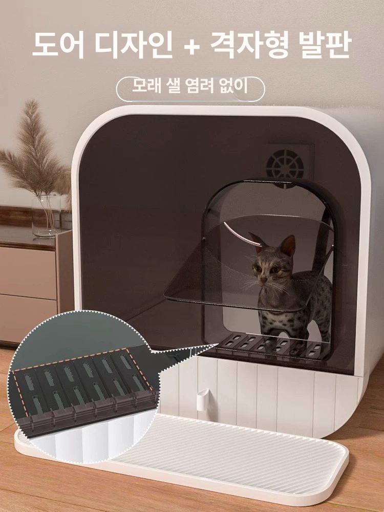 특대형 고양이 화장실 화이트 반밀폐형 사막화 대형묘 사이즈 방지 후드 기능 청소 - 상세 이미지 3