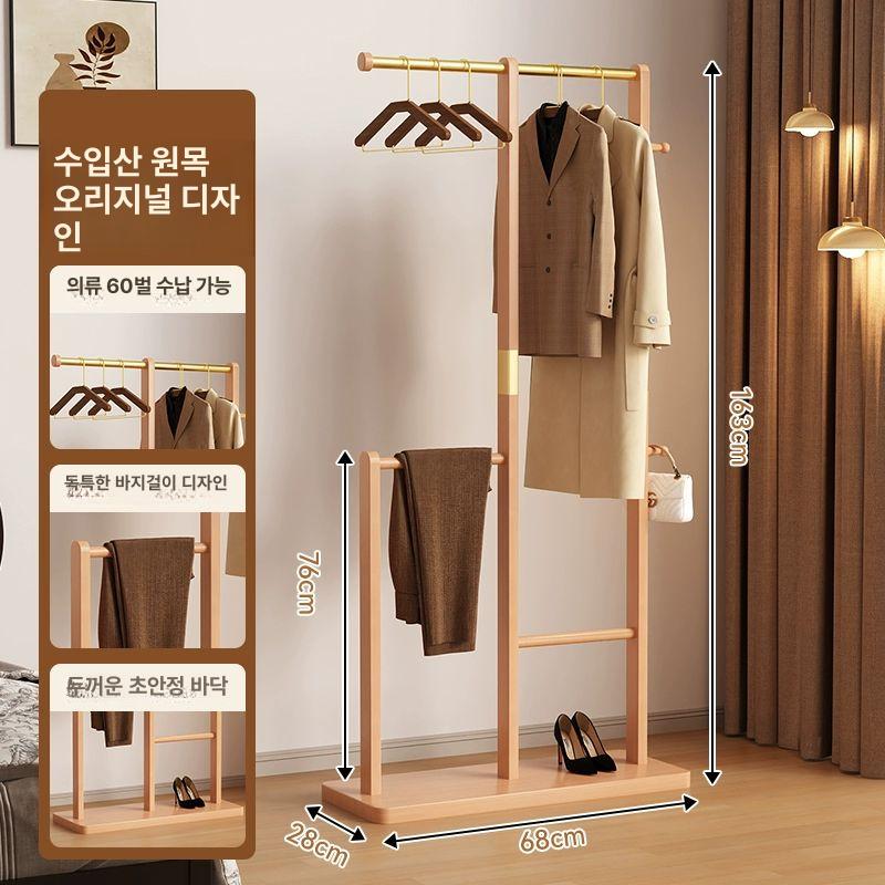 드레스룸옷걸이 원목스탠드행거 이동식 코너 옷장 수납 선반 간이 모서리 원목행거 - 상세 이미지 5