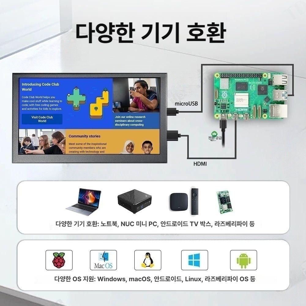휴대용 서브모니터 터치스크린 업무용 여행용 확장 게이밍 고화질 디스플레이 미러링 - 상세 이미지 5