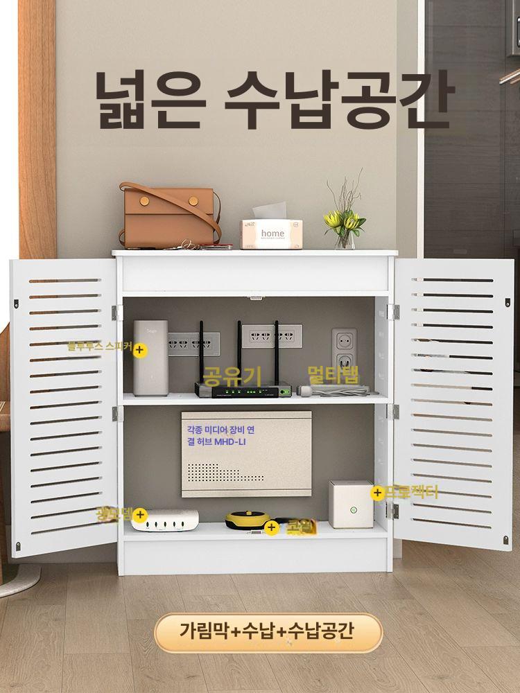 수납장 셋탑박스정리함 원목 인테리어 선반 공유기 가리개 받침대 다용도 아이디어 - 상세 이미지 4