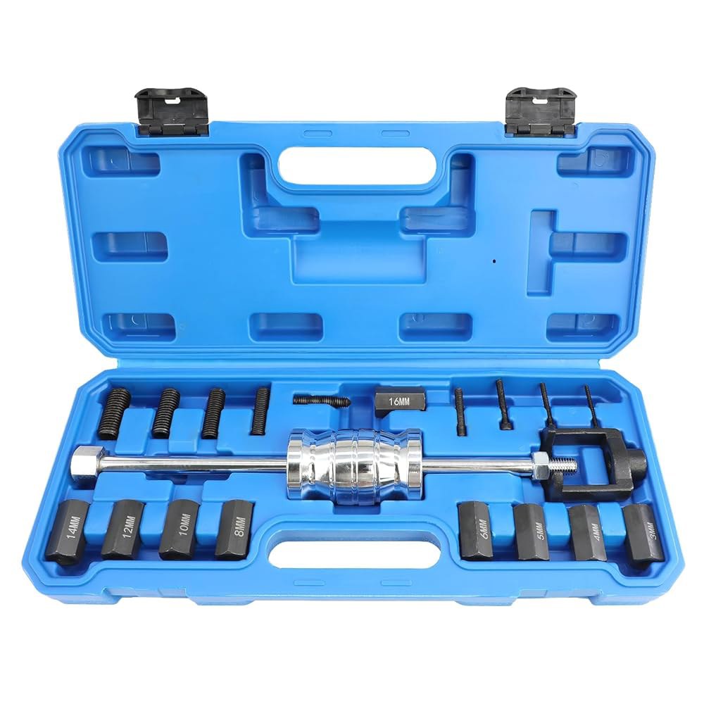 DPTool 20pcs 범용 수동 핀 풀러 추출기 도구 키트 내부 및 외부 나사 제거 세트 슬라이드 해머 베어링 3-16mm 콜렛 어댑터 포함 - 상품 이미지