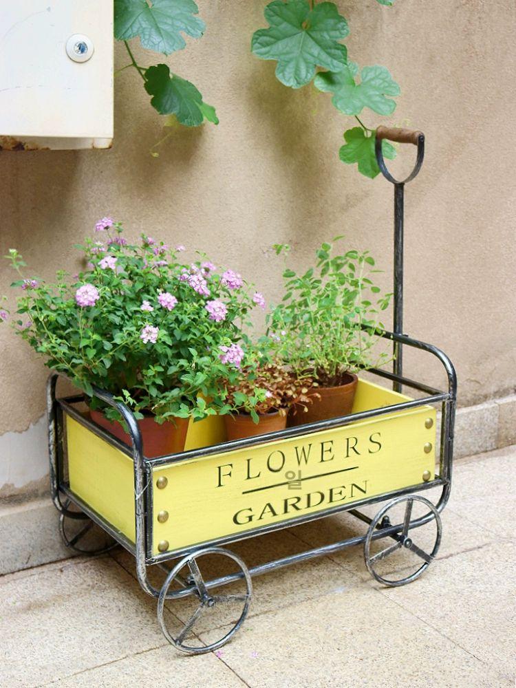 가든용 꽃수레 베란다 빈티지 마당 인테리어 장식용 레트로 엔틱 야외 정원 화분수레 - 상세 이미지 5