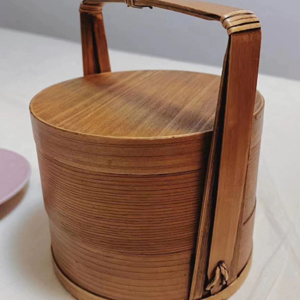여행용 도시락통 대나무 15cm 2단 런치박스 휴대용 감성 갈색 - 상세 이미지 5