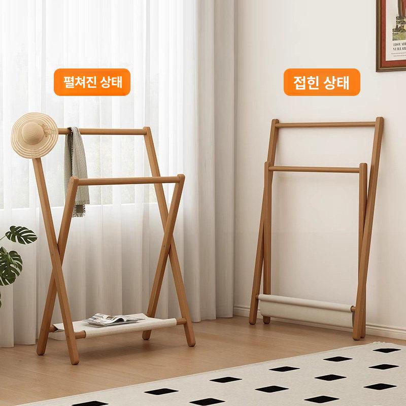 접이식 원목미니건조대 원룸 심플 원목빨래건조대 수건 디자인 베란다 자취방 거치대 - 상세 이미지 5