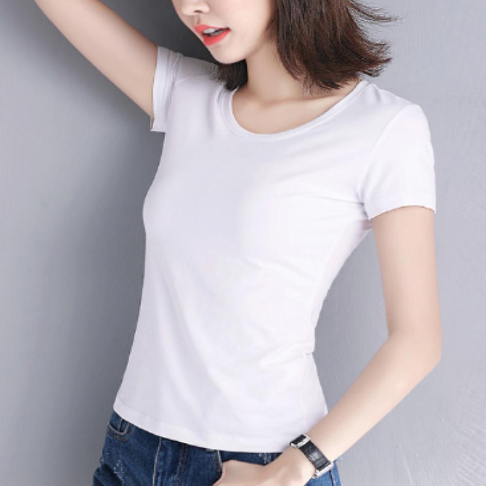 여성 여름 라운드넥 U넥 반팔 티셔츠 슬림핏 기본 무지 이너 면티 - 상세 이미지 5