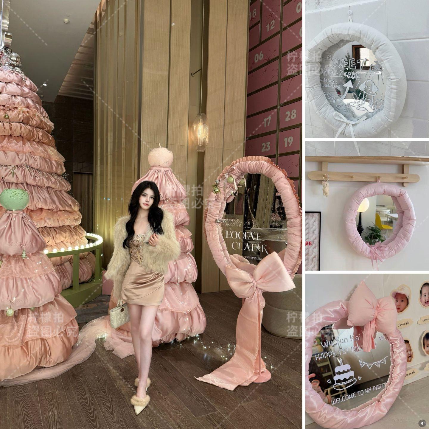 원형 쿠션거울 미니 패딩거울 벽거울 인테리어 패브릭 라운드 집꾸미기 포인트 - 상세 이미지 3