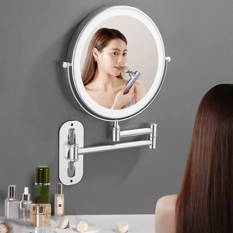 벽 거울 조명 호텔 램프 조명거울 원형 화장대 접이식 욕실확대경 욕실 인테리어 양면 - 상세 이미지 3