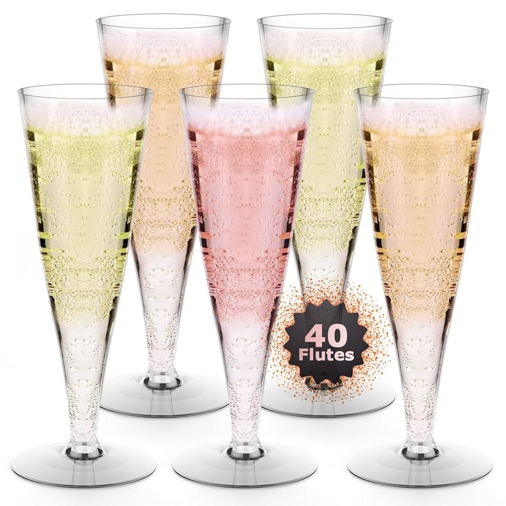 래지샤인 플라스틱 샴페인 플루트 일회용 와인 잔 - 40팩 4.5온스 클리어 미모사 칵테일 컵 40개, 학교로 돌아가는 결혼식 파티 용품 약혼 장식, 코파스 드 플라스티코 파라 - 상품 이미지