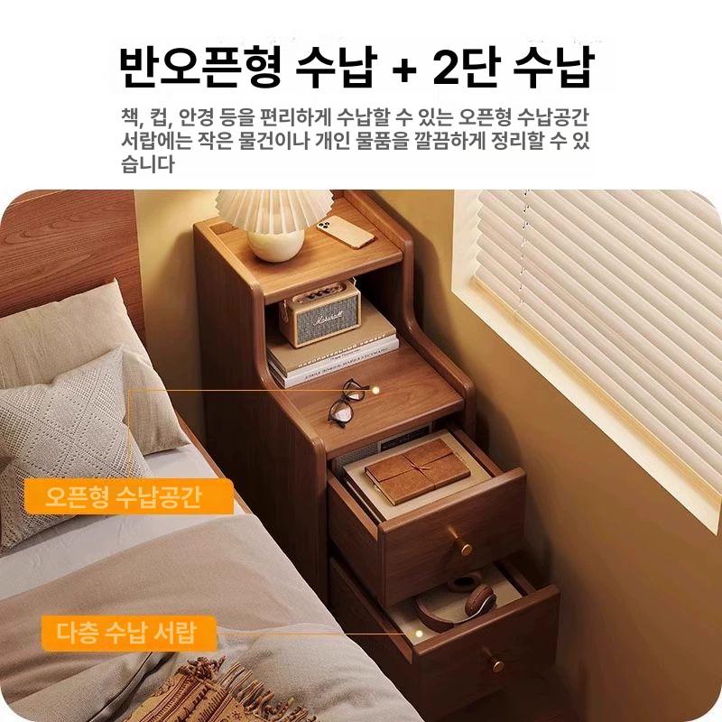 침대협탁 슬림 나이트 테이블 수납선반 침실 사이드테이블 엔틱 빈티지 침대옆장 - 상세 이미지 5
