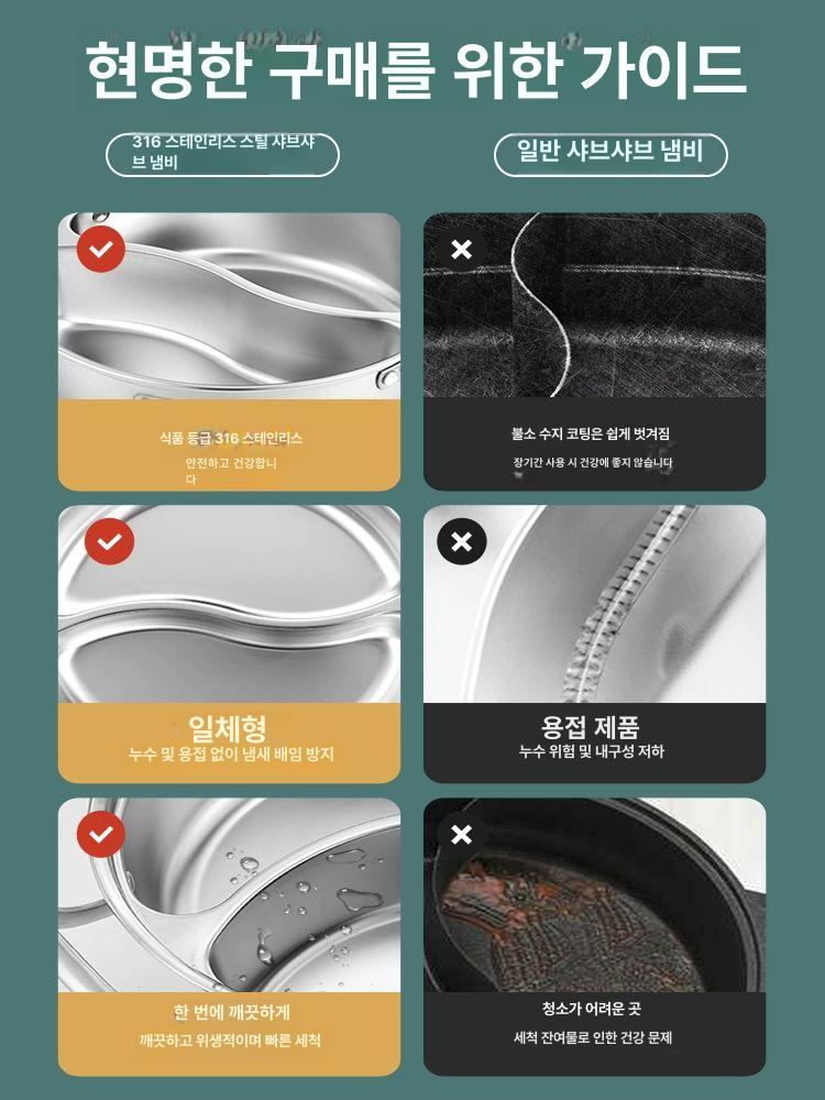 통스텐 훠궈냄비 전골냄비 인덕션 샤브 사각 가정용 식당용 주방용 업소용냄비 - 상세 이미지 3
