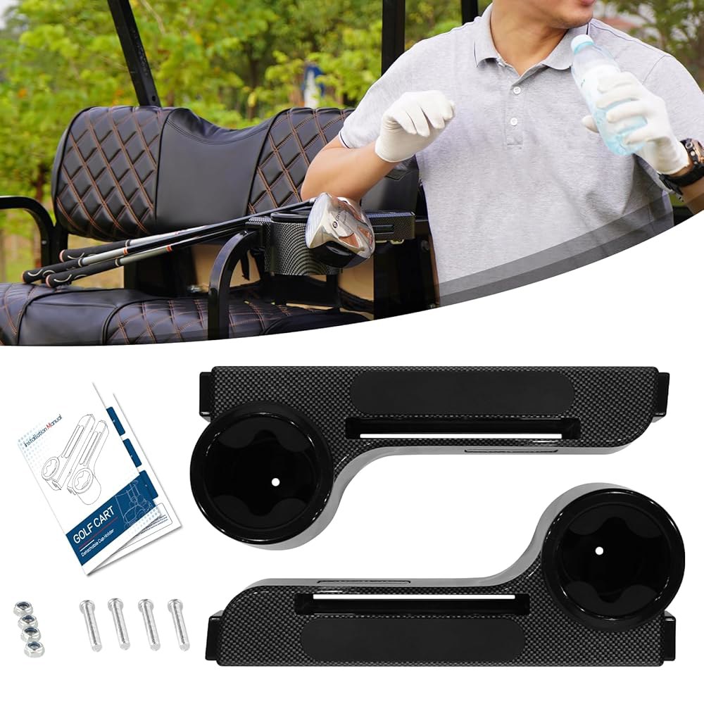 EZGO /클럽카 /야마하 & 대부분의 골프 카트를 위한 컵 홀더 장착 카트 암레스트, 휴대폰 유니버설 뒷좌석 암레스트 세트, 드릴링 필요 없음, 1인치 및 1.25인치 사각 바 - 상품 이미지