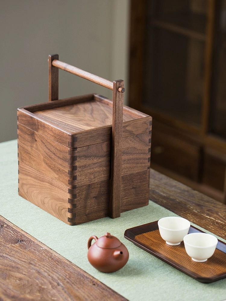 나무 도시락통 휴대용 다층 일본 상자 용기 피크닉 런치 감성 여행용 보온 원목찬합 - 상세 이미지 4