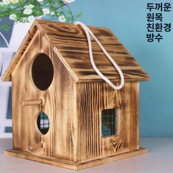 감성적인 야생 공원용 나무 소형 새둥지 새집 텃밭용 브라운 카보나이즈드 걸이형 야외 랜야드 포함 - 상세 이미지 2