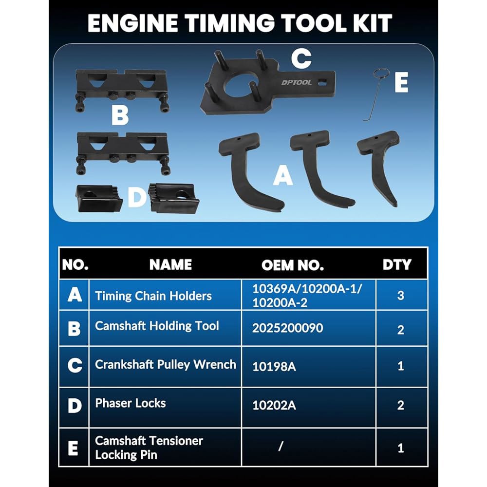 DPTool 캠샤프트 페이저 타이밍 체인 툴 키트 홀딩 크랭크샤프트 풀리 렌치 폭스바겐 지프 크라이슬러 닷지 3.6L VVT 펜타스타 엔진 2011-2019 교체 10200A 10 - 상세 이미지 2