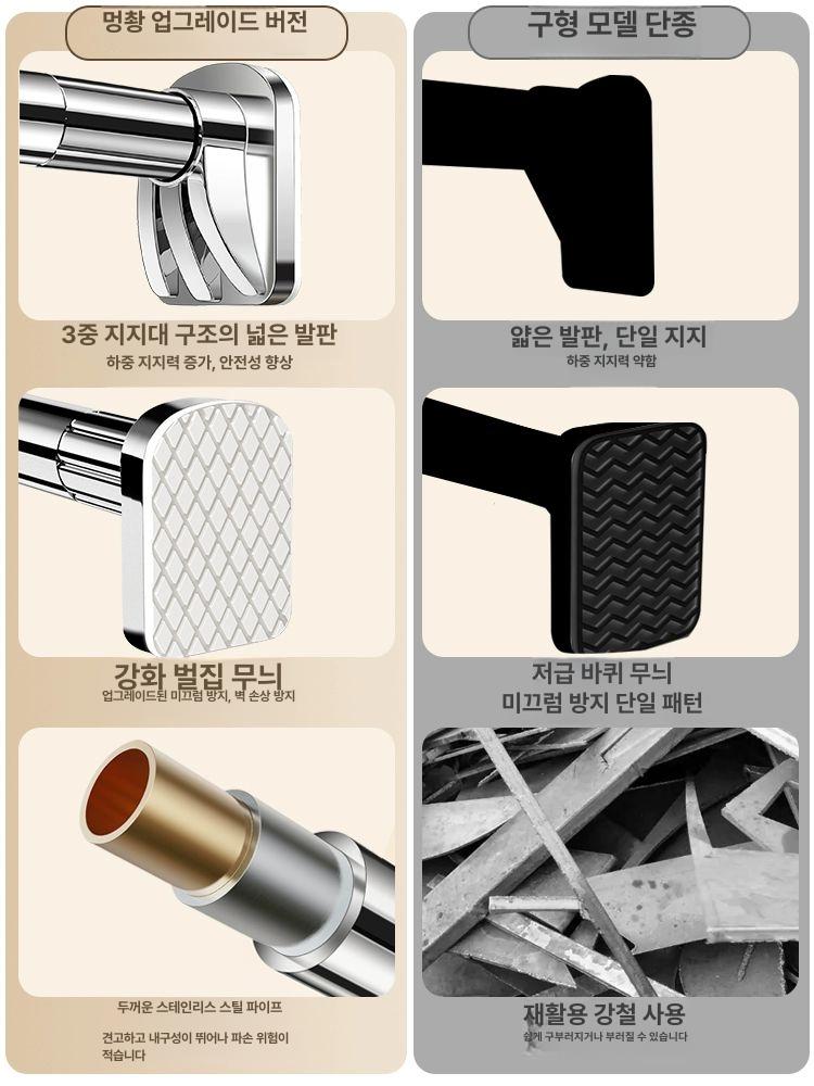 틈새 옷걸이봉 스텐 확장봉 텔레스코픽 강화 행거 압축 비펀칭 발코니용 커튼봉 사각 - 상세 이미지 2