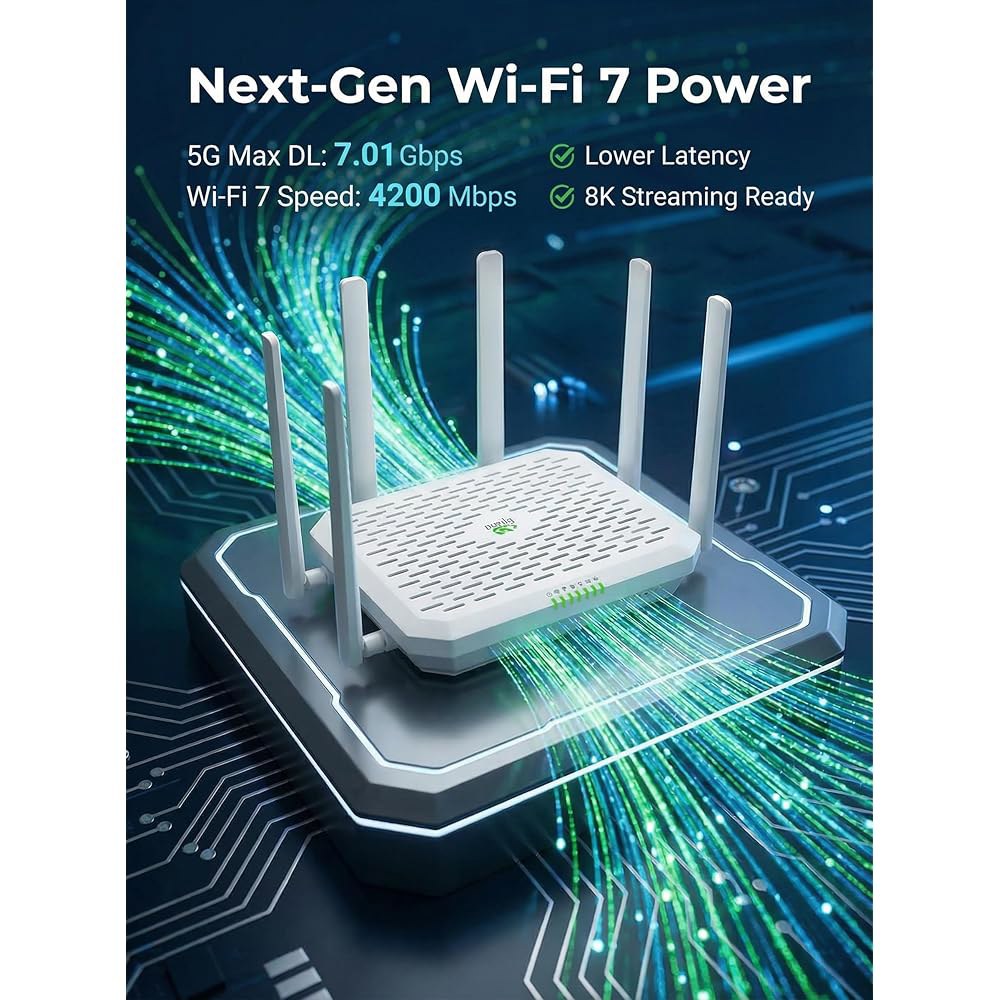 인핸드 네트웍스 5G 라우터 BE4200 WiFi 7 셀룰러 라우터, Verizon, AT&T, T-Mobile, 듀얼 SIM 페일오버, AI 기반 클라우드 관리, 2x2.5GbE - 상세 이미지 2