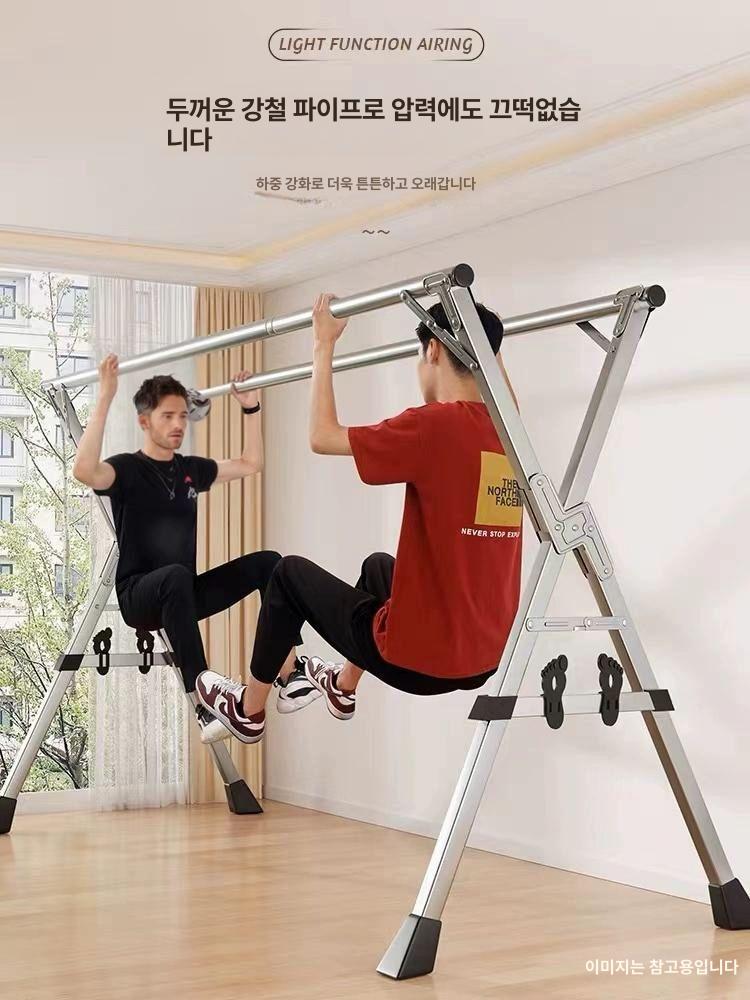 이불 행거 접이식 야외 옷걸이 높이 이중봉 튼튼한 의류 기둥 텔레스코픽 삼중봉 - 상세 이미지 2