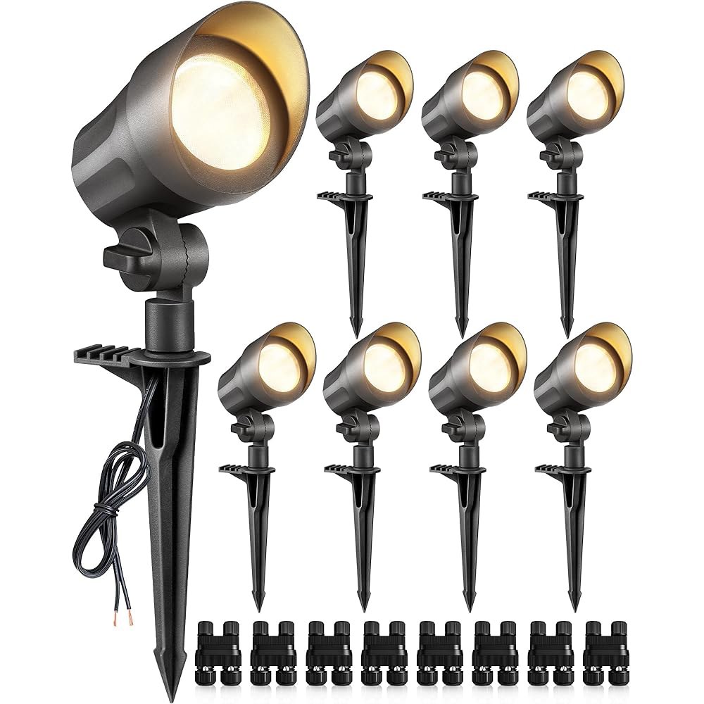 커넥터가 있는 SUNVIE 6W LED 경관 조명 저전압 따뜻한 흰색 실외 12-24V 방수 야드 정원 유선 나무 벽 조명, 8팩 - 상품 이미지