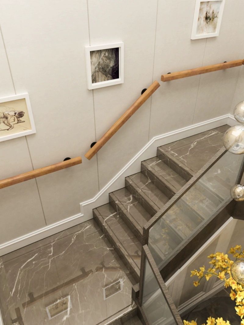 우드 복도 벽부형핸드레일 길이 계단손잡이 실내 안전손잡이 고정식 지지대 목재 보조 - 상세 이미지 4