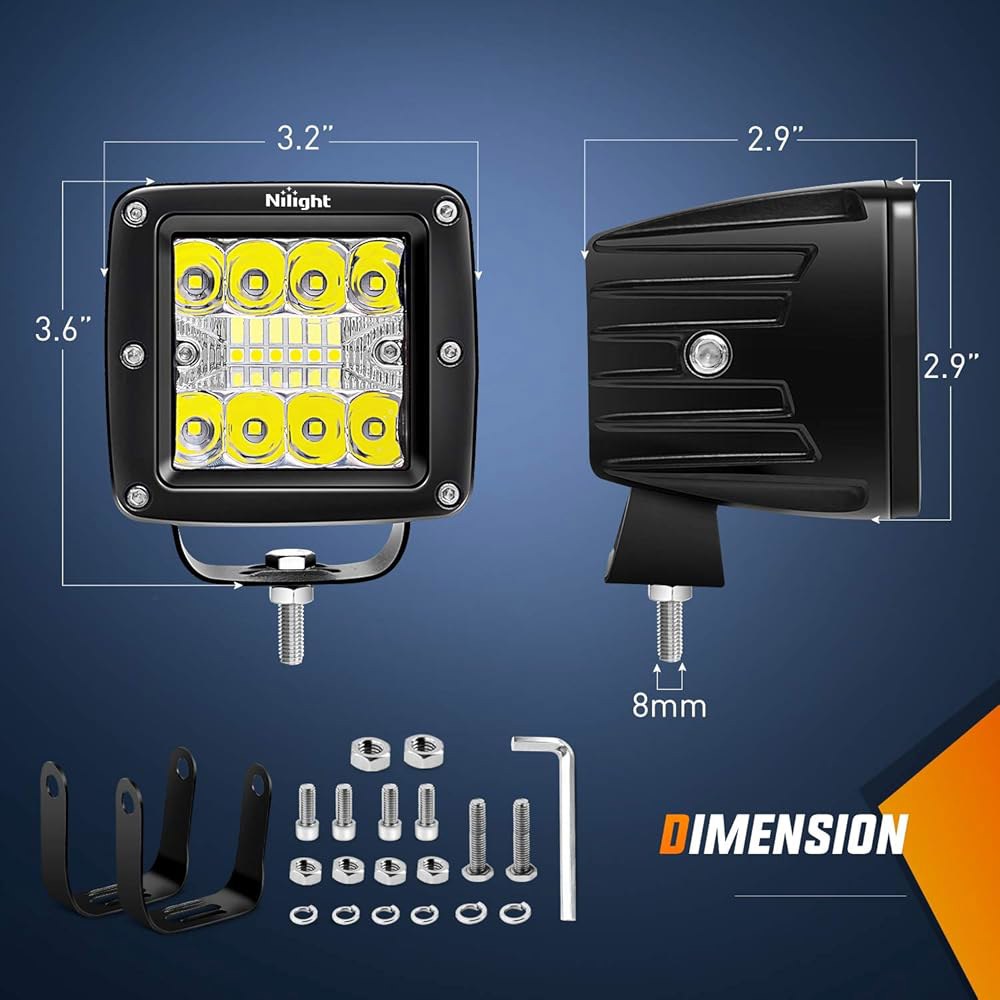 트럭 픽업 골프 카트 SUV ATV UTV 4x4 밴 캠퍼를 위한 Nilight LED 포드 2Pcs 3인치 42W 큐브 스팟 플러드 콤보 사각형 주행 안개 오프로드 작업 조명 - 상세 이미지 2