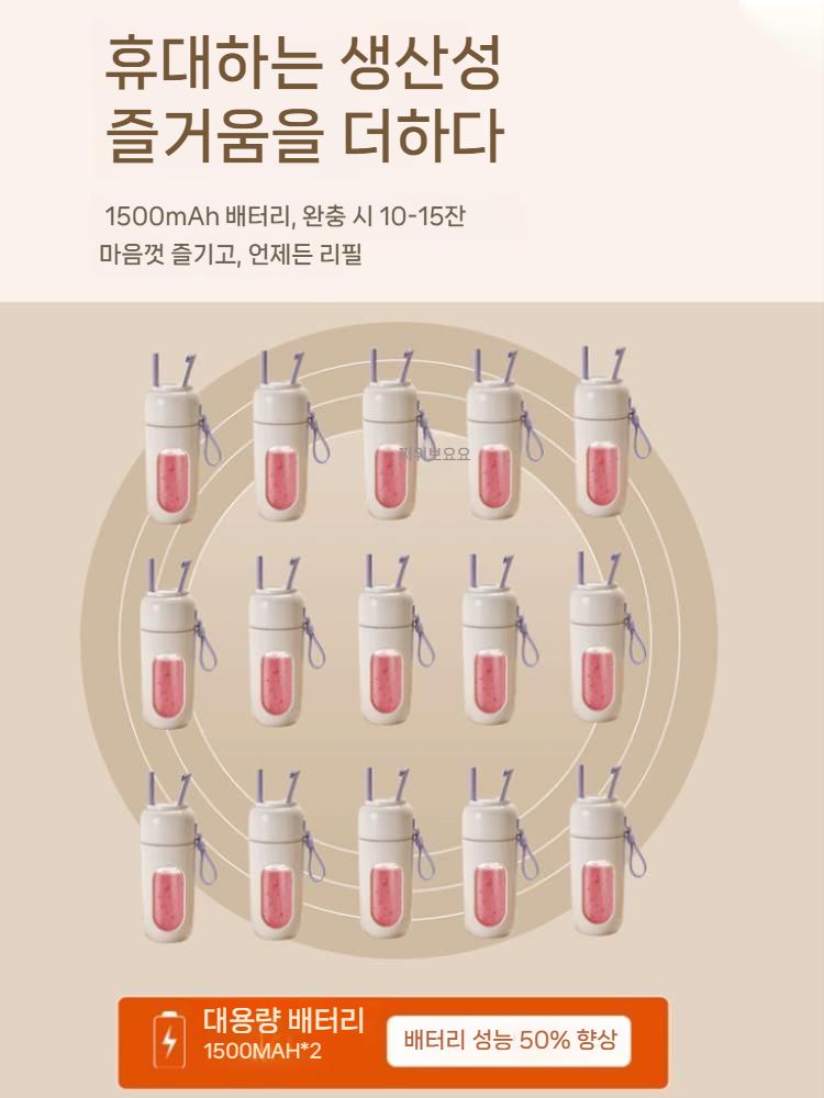 휴대용 믹서기 무선 대용량 블레이드 텀블러 믹서 얼음분쇄가능 과즙 스무디 가정용 분쇄 - 상세 이미지 4