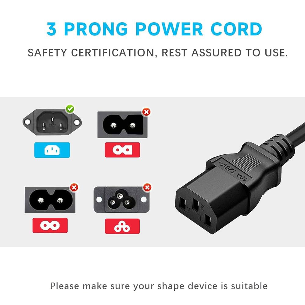 VRAVEK 범용 POWER 충전 케이블, PC Asus 코드 Acer호환 데스크톱 모니터 LOGIC 5피트, Dell Lenovo 프린터용 3프롱 노트북 - 상세 이미지 2
