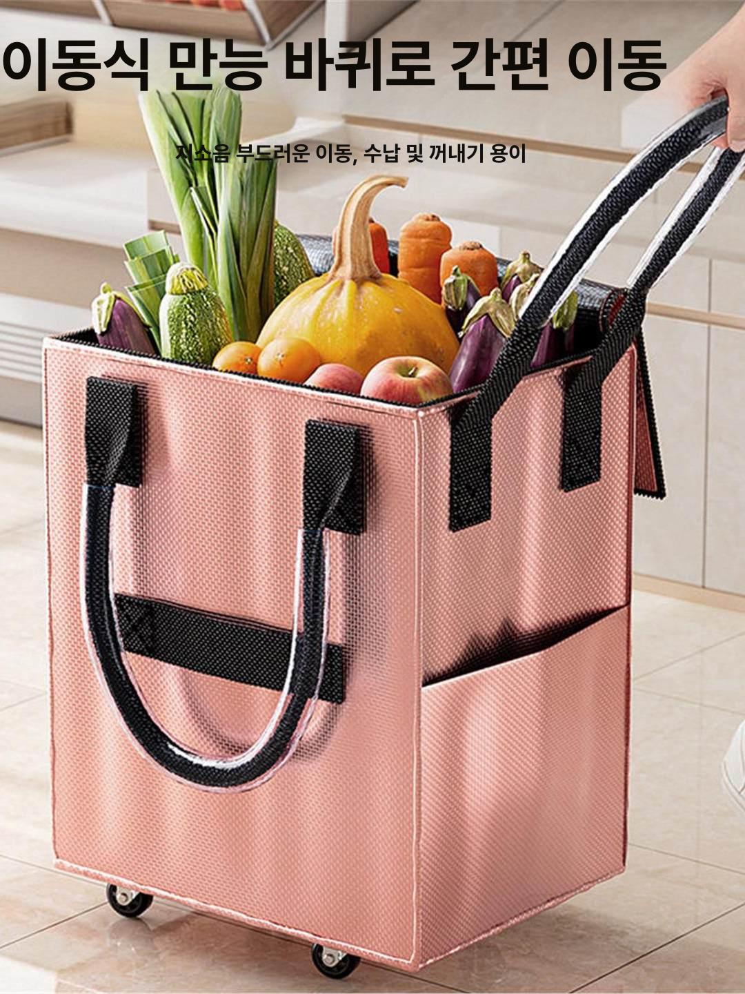 접이식 쇼핑백 휴대용 가방 여행용 수납 보관 바퀴 손잡이 재사용 세탁 - 상세 이미지 4