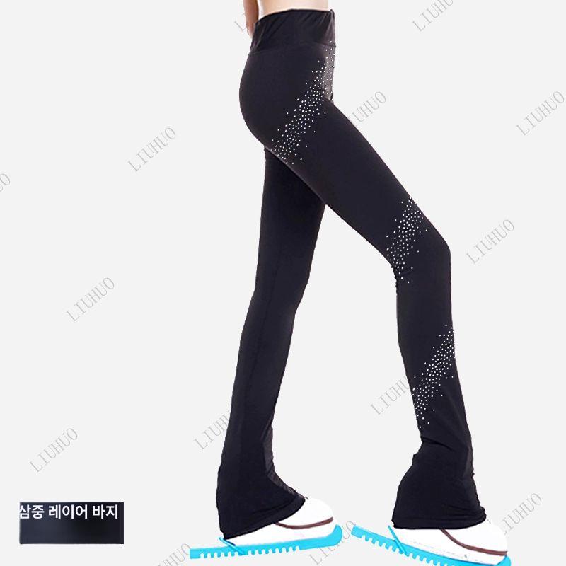 피겨바지 훈련복 방한 스케이팅 스케이트복 동계 기모 의상 바지 보호대 큐빅 트레이닝 - 상세 이미지 4