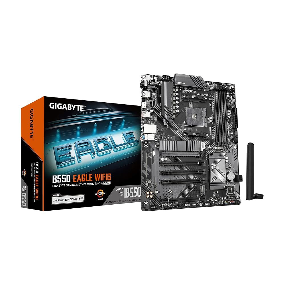 기가바이트 B550 이글 WIFI6 AMD AM4 ATX 마더보드, Ryzen 5000/4000/3000 프로세서, DDR4, 10+3 전원 단계, 2X M.2, PCIe 4.0, - 상품 이미지