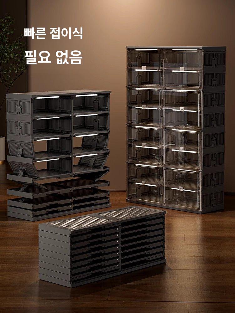 접이식 정리함 투명 현관 랙 구두 슈케이스 수납 신발장 박스 선반 옷장용 보관 도어 - 상세 이미지 4