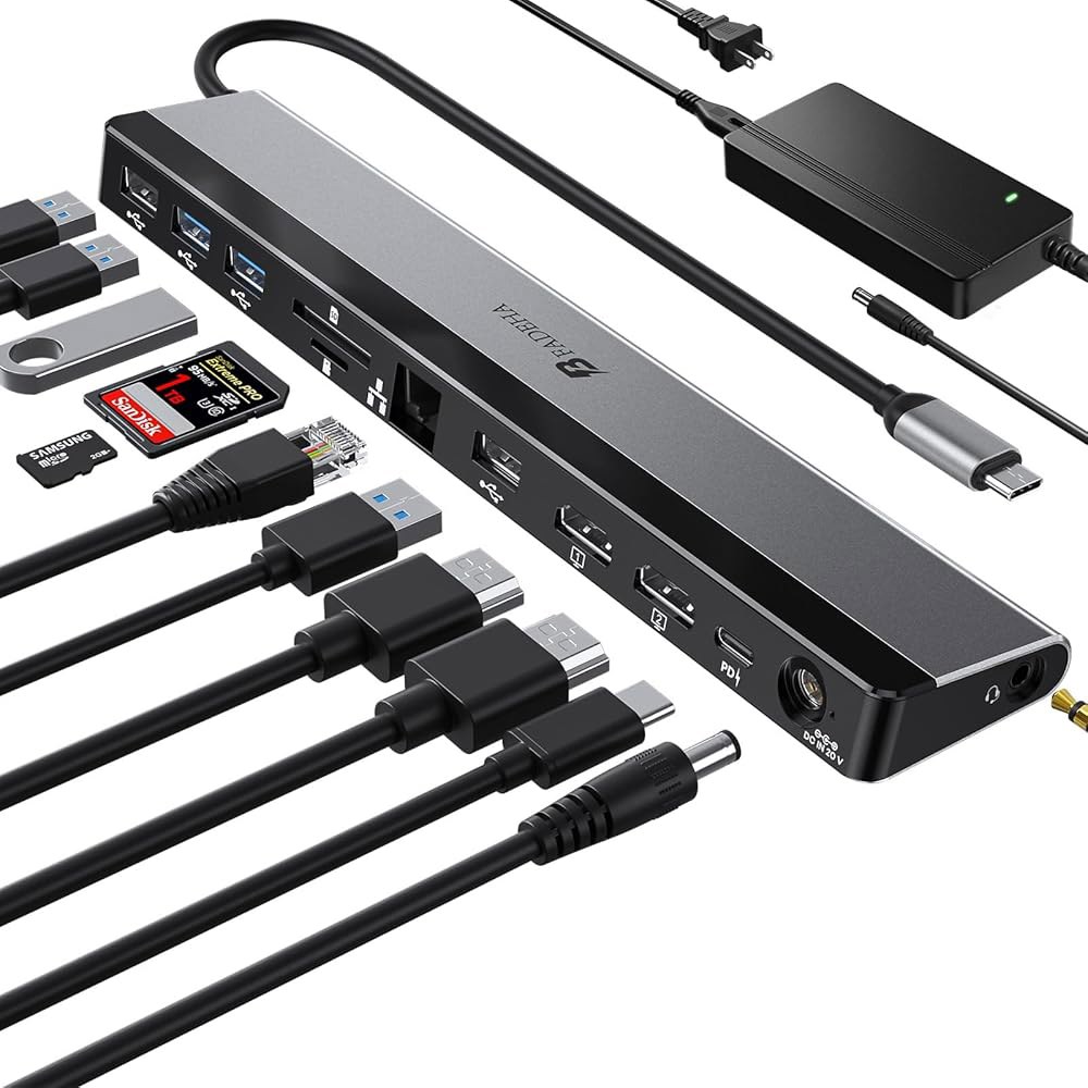 BFADEHA 2025 업데이트된 범용 스테이션 멀티 100W USB USBCMM 노트북 - 모니터 PC용 포트 3개의 디스플레이, 허브, 듀얼 Mac 도킹 PD /A & 지원 - 상품 이미지