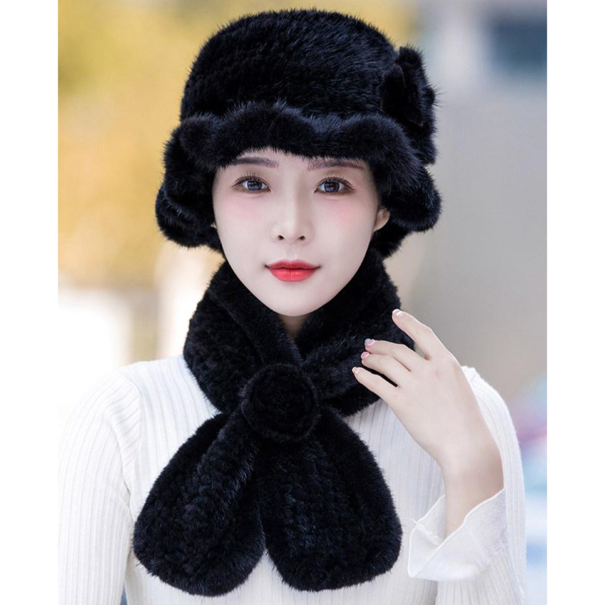 따뜻한 털모자 모피 레이디 비니 여성용 패션 방한 럭셔리 푹신한 - 상품 이미지
