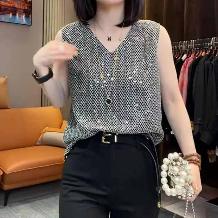 댄스복 상의 반짝이 여성 스포츠 방송 스팽글 라틴 방송댄스 티셔츠 라인댄스복 레이스 - 상세 이미지 4