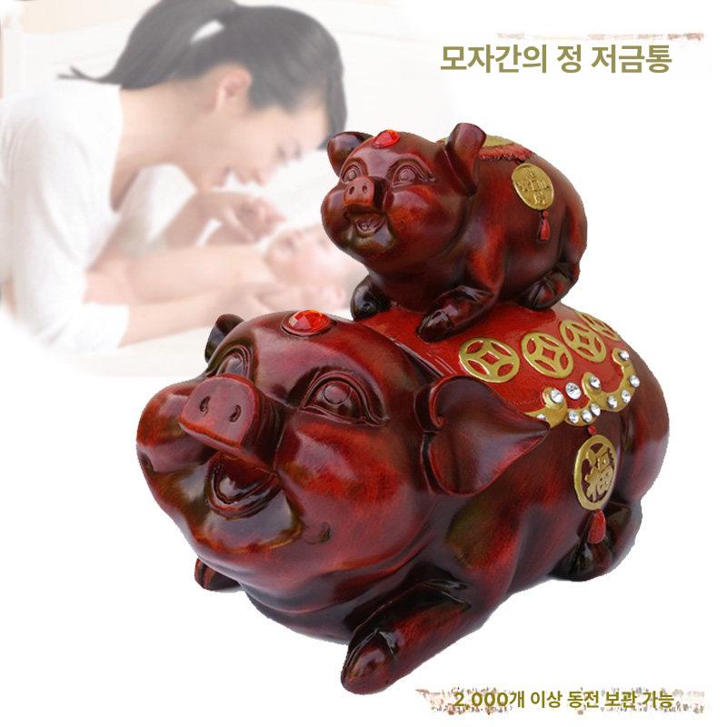 엽전돼지 저금통 나무 대형 재물 풍수 복자 원형 선물 행운 몸통형 레트로 패턴 절약 - 상세 이미지 5